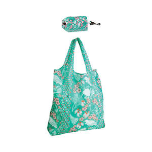 Shopping Bags: Bag Folding Birds & Flowers Teal