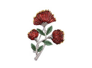 Accessories: Boxed Pohutukawa Flower Rhodium Brooch