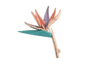Accessories: Boxed crane flower rose-gold brooch
