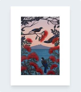Tui's Feast Arkles Bay Pre-Matted Print Art by Anna Evans