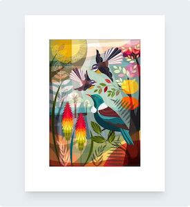 Dance of The Piwakawaka Pre-Matted Mini Print Art by Ellen Giggenbach