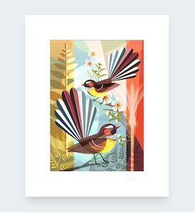 Fantail Friends Pre-Matted Mini Print Art by Ellen Giggenbach