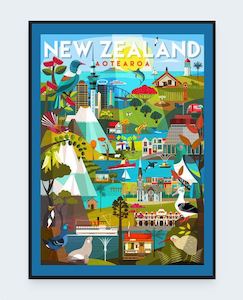 NZ Travel Destinations Box Framed Art Print by Ellen Giggenbach
