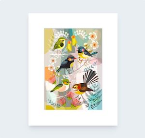 Art Decor 1: New Zealand Mini Birds Pre-Matted Mini Print Art by Ellen Giggenbach