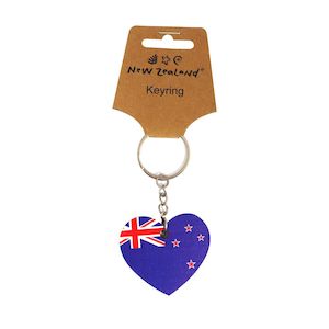 Keyrings: Keyring NZ Flag Heart 6.5cm
