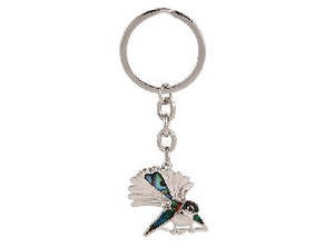 Paua fantail stainless steel keyring