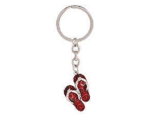 Keyrings: Red jandals stainless steel keyring