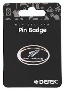 Pin: Black metal rugby ball pin with NZ fern Black