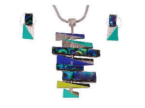 Boxed paua bars rhodium necklace set