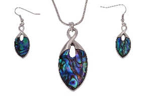Boxed twist paua rhodium necklace set
