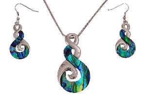 Paua Shell Jewelry: Boxed laser twist paua rhodium necklace set