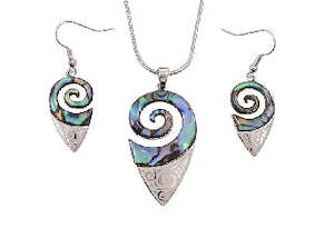 Boxed Paua Koru Laser Engraving Pendant set
