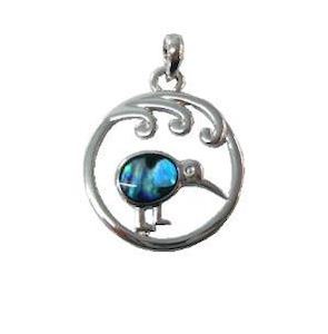 Paua Shell Jewelry: Kiwi Paua Shell Pendant Imitation Rhodium