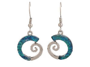 Boxed blue koru rhodium earrings