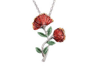 Boxed Pohutukawa Rhodium Pendant