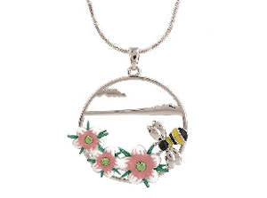Boxed manuka flower&bee rhodium pendant
