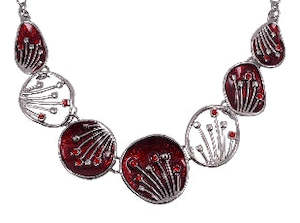 Boxed red pohutukawa rhodium necklace