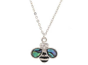 Boxed paua/rhinestone bee rhodium pendant