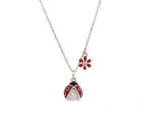 Boxed diamante ladybug rhodium pendant