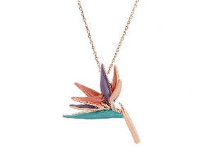 Boxed crane flower rose-gold pendant