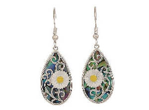 Pendants: Boxed daisy and paua rhodium earrings