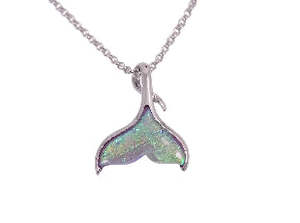 Boxed lavender whale-tail rhodium pendant