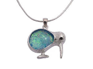 Pendants: Boxed blue & green kiwi rhodium pendant