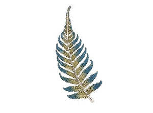 Accessories: Boxed green & blue silver-fern rhodium brooch