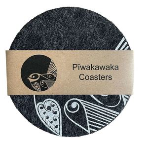 Jo Luping Design - Piwakawaka On Dark Grey Set of 4 - Ecofelt Coaster