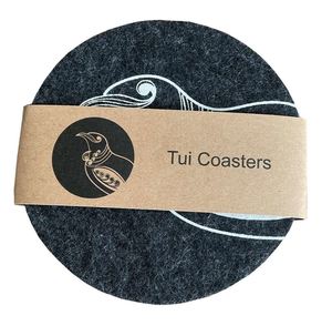 Coasters: Jo Luping Design - Tui On Dark Grey Set of 4 - Ecofelt Coaster