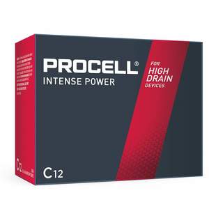 Procell INTENSE Power C Battery 1.5V Alkaline for HIGH DRAIN Bulk Box of 12