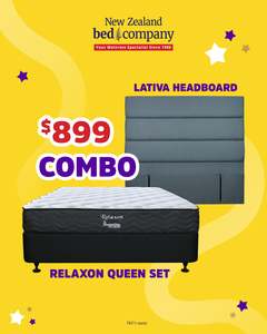Relaxon Queen Mattress and Base Set and Lativa Headboard (Mattress In Box)