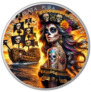 Dia De Los Muertos Libertad Pirate 1 Oz Colorized Silver Coin