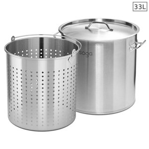 SOGA 33L 18/10 Stainless Steel Stockpot With Perforated Stock Pot Basket Pasta S&hellip;