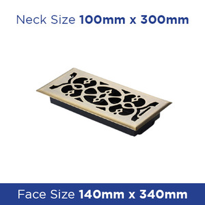 Floor Register - Antique Brass Victorian1 100x300mm FRABV412 - Floor Grilles Online NZ Depot