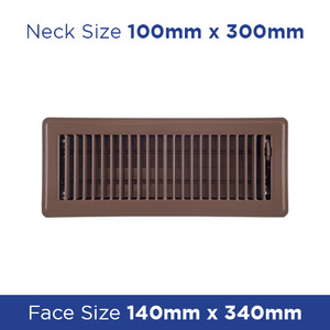 Floor Register - Chocolate Metal Louvered 100x300mm FRCT412 - Floor Grilles Online NZ Depot