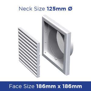 Grille Louvrd Core Wall/ceiling 125spigot 186sq &screen VEMV120VS - External Ven&hellip;