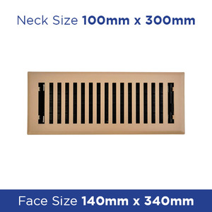 Floor Register - Beige Metal Louvered 100x300mm FRBE412 - Floor Grilles Online NZ Depot