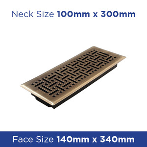 Floor Register - Antique Brass Wicker 100x300mm FRABB412 - Floor Grilles Online NZ Depot