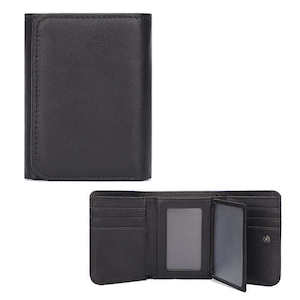 Wallets: Black Leather RFID Wallet with Coin Pocket
