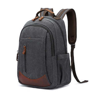 Canvas Laptop Backpack – 15.6 Inch, Vintage Leather Trim
