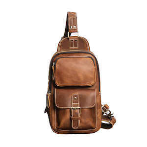 Shoulder Bags: Leather Sling Bag – Vintage Crossbody Chest Pack for Men