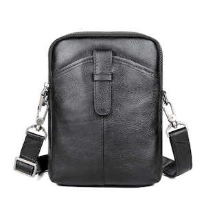 Black Leather Men's Small Crossbody Bag