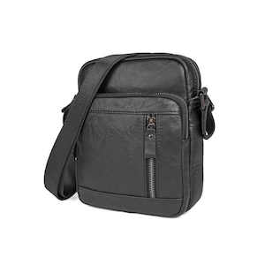 Shoulder Bags: Men's Black Small Leather Crossbody Bag