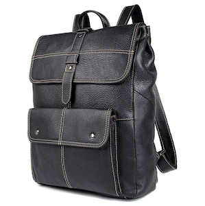 Mens Backpacks: Premium Genuine Leather Backpack - Fits 15.6" Laptop