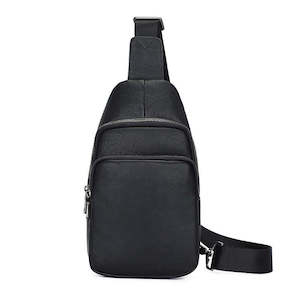 Men's Black Leather Sling Bag - Minimalist Chest Bag