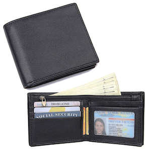 Mens Wallets: Stylish Black Leather RFID Bifold Wallet | Secure & Compact