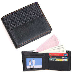 Men's Black Genuine Leather Wallet with Embossed Pattern