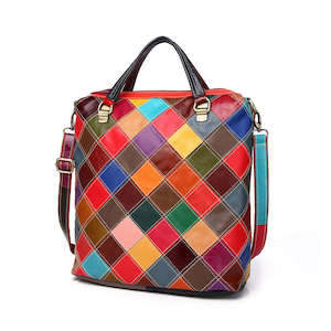 Womens Backpacks: Women's Leather Multi-Style Colorful Patchwork Backpack - Shoulder & Crossbody