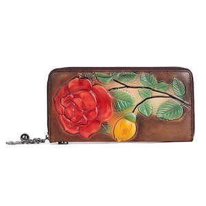 Womens Wallets: Vintage Embossed Leather Long Wallet for Women